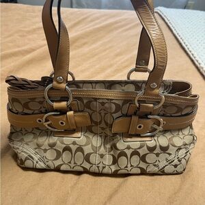 Coach Signature Soho khaki canvas and leather belted satchel